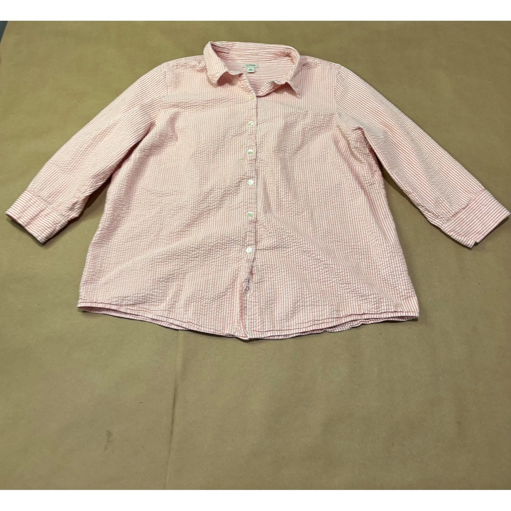 L.L.Bean Pink Seersucker Button Up Shirt Womens 1X